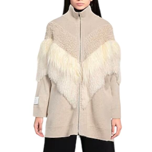 Stella McCartney Faux Fur Avant Garde Rare Oversized Zip Sweater Coat Beige - Picture 1 of 15